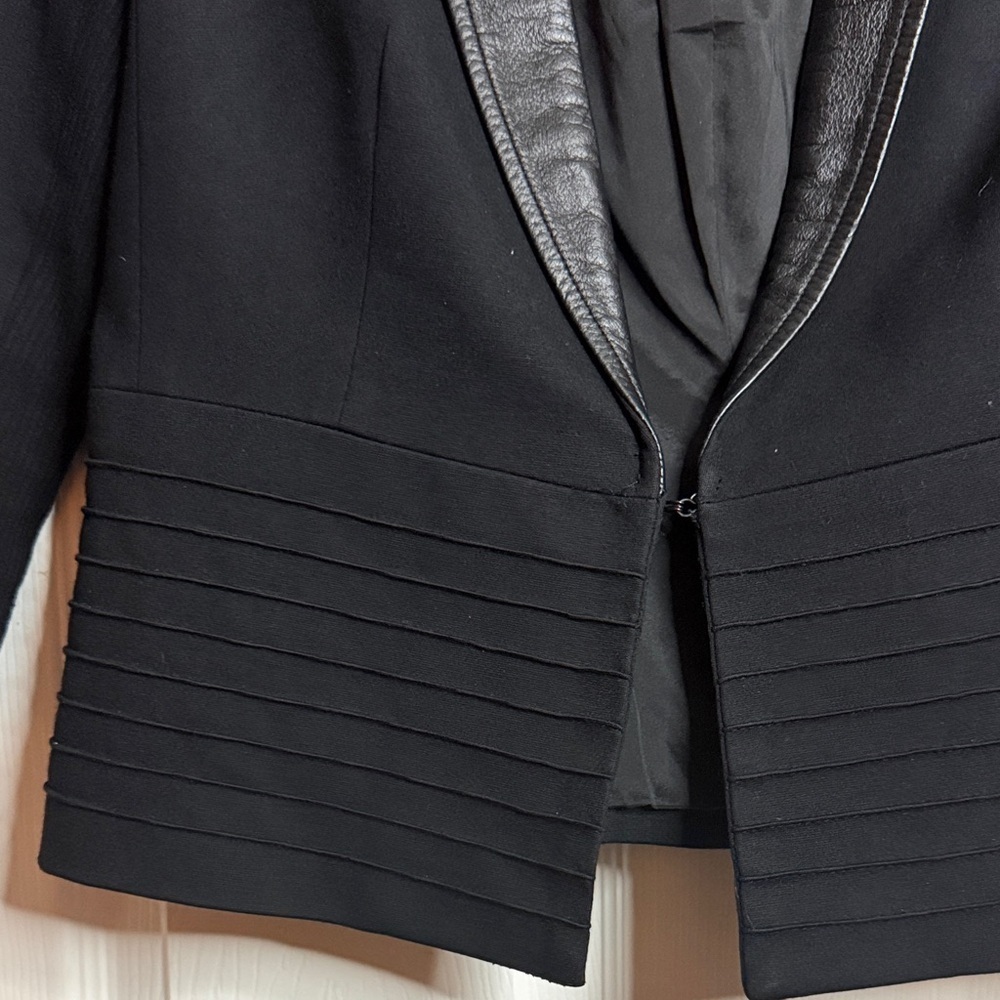 Iris Setlakwe Black Blazer Size 8 | Faux Leather Trim | Modern Tailored Jacket - Picture 4 of 10